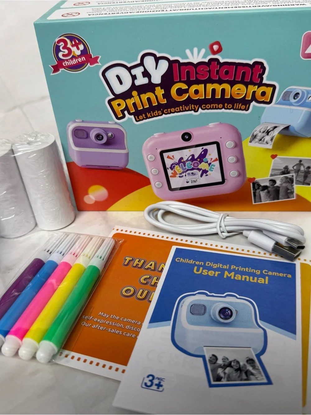 DIY Instant Print Camera for Kids Blue Thermal Camera Photo Video Gift